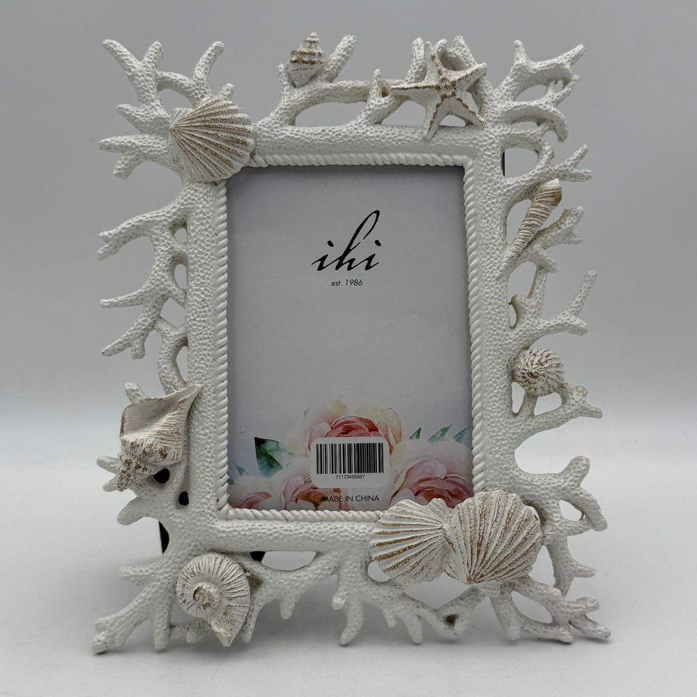 IHI White Coral Seashell Photo Frame 4x6 Coastal Nautical Beach Decor 676007